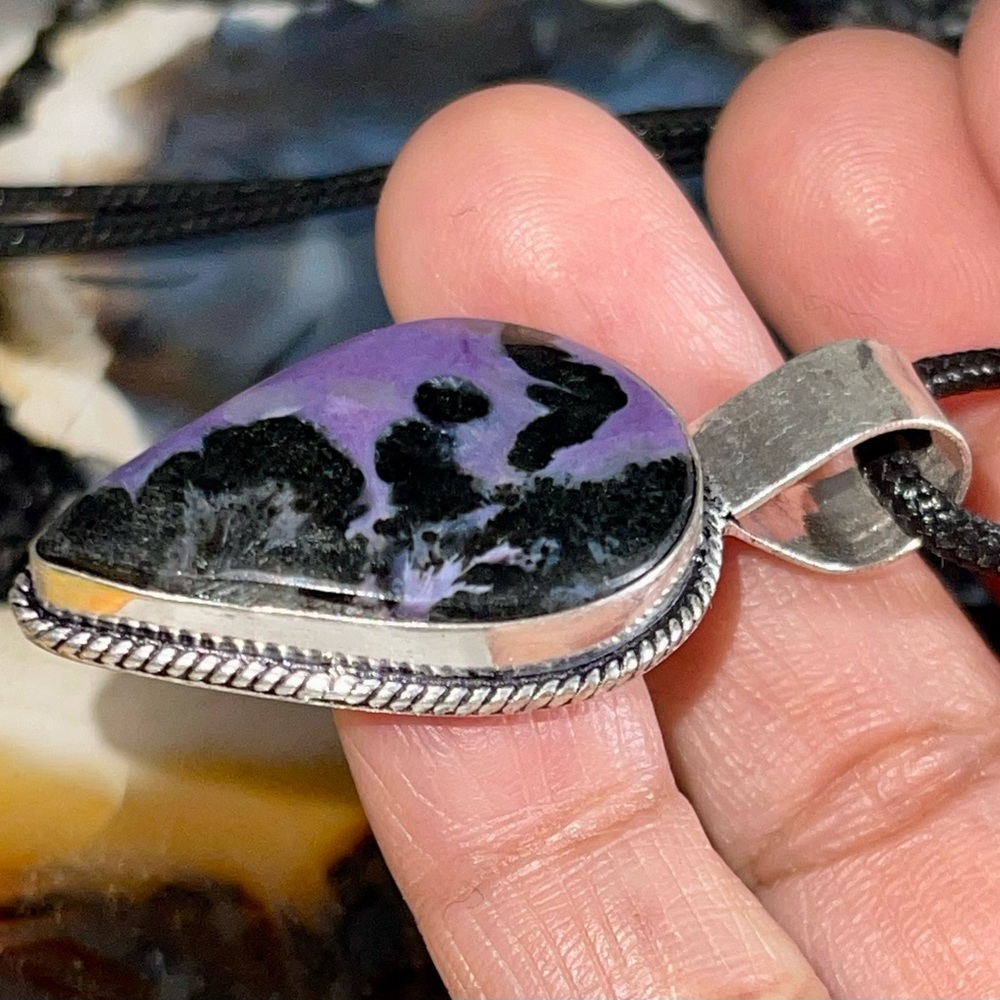 Small & Dainty Charoite Crystal Pendant 1 1/2”